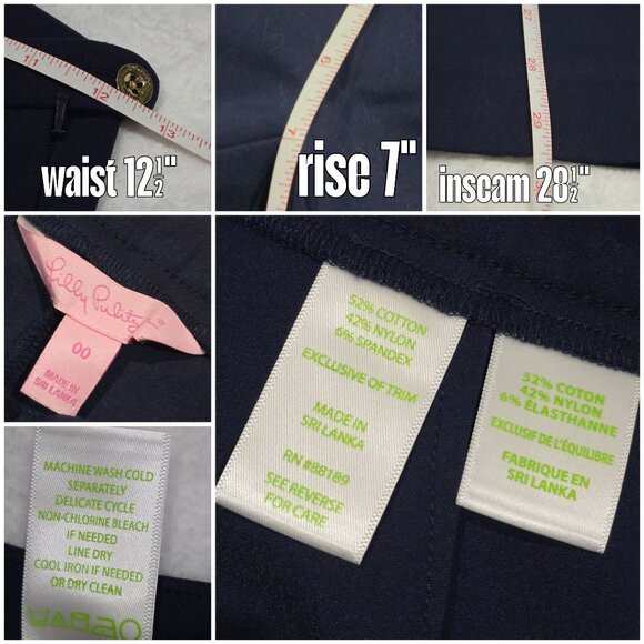 Lilly Pulitzer ✦ Navy Blue Slim Fit Pants ✦ Side Button Zip Cotton Blend Sz 00 - Picture 9 of 12